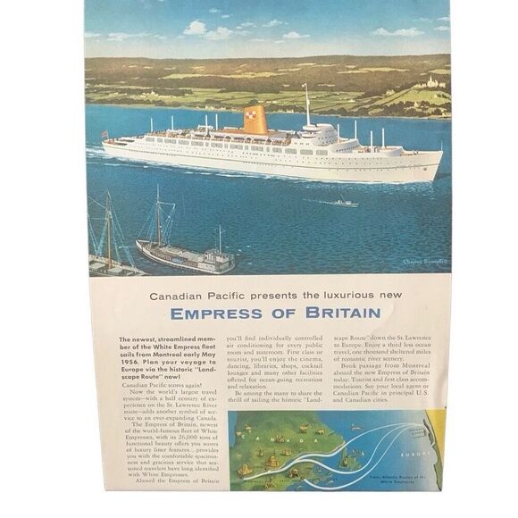 Vintage 1955 Canadian Pacific Empress of Britain Ad Advertisement - Picture 4 of 4